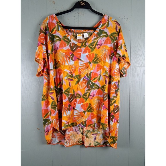 C&C California Linen Top Womens‎ 3X Bright Floral Tunic Lagenlook Resort Cruise - Picture 3 of 9